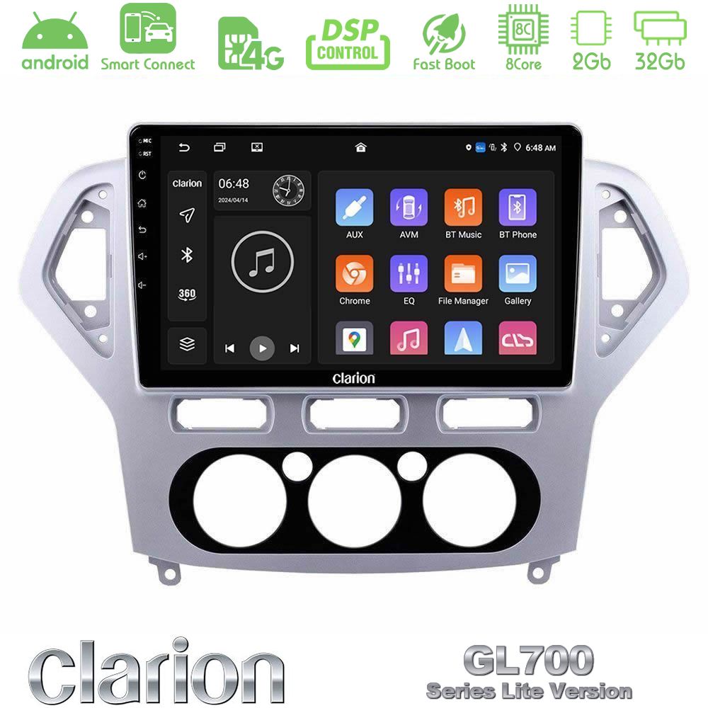 Clarion GL700 Lite Series 8Core Android ClarionOS 2+32GB Ford Mondeo 2007-2010 Manual A/C Navigation Multimedia Tablet 10" Με Carplay & Android Auto