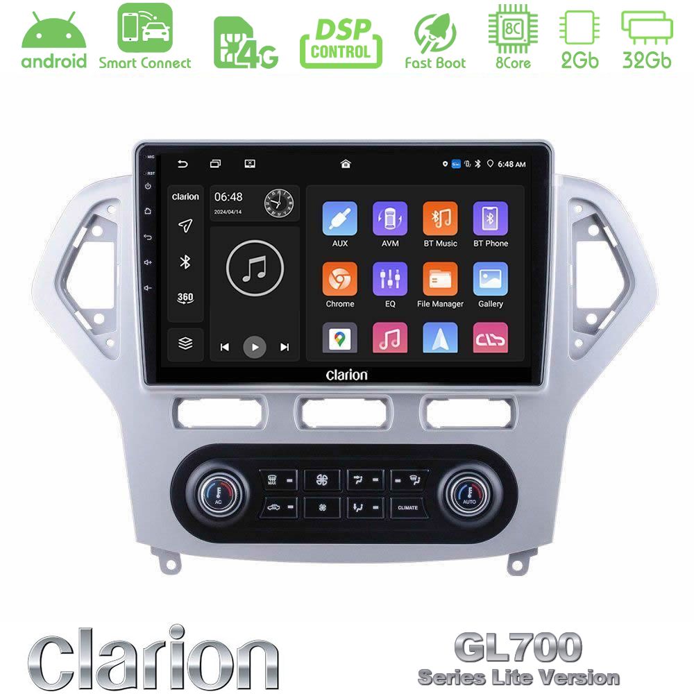 Clarion GL700 Lite Series 8Core Android ClarionOS 2+32GB Ford Mondeo 2007-2011 (Auto A/C) Navigation Multimedia Tablet 10" Με Carplay & Android Auto