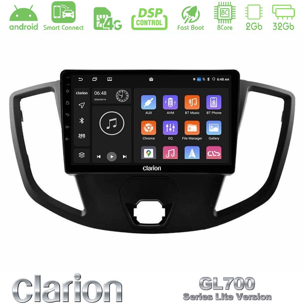 Clarion GL700 Lite Series 8Core Android ClarionOS 2+32GB Ford Transit 2014-> Navigation Multimedia Tablet 9" Με Carplay & Android Auto