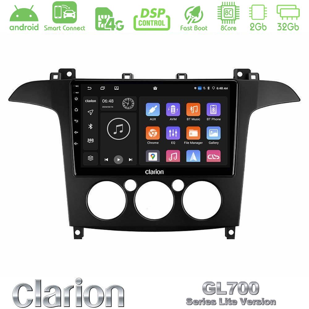 Clarion GL700 Lite Series 8Core Android ClarionOS 2+32GB Ford S-Max 2006-2008 (manual A/C) Navigation Multimedia Tablet 9" Με Carplay & Android Auto