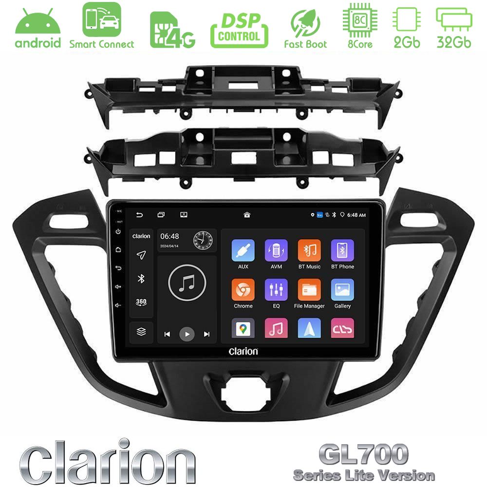 Clarion GL700 Lite Series 8Core Android ClarionOS 2+32GB Ford Transit Custom/Tourneo Custom Navigation Multimedia Tablet 9" Με Carplay & Android Auto