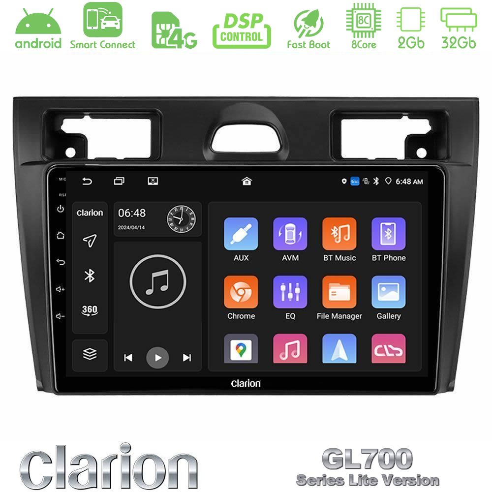 Clarion GL700 Lite Series 8Core Android ClarionOS 2+32GB Ford Fiesta/Fusion Navigation Multimedia Tablet 9" Με Carplay & Android Auto