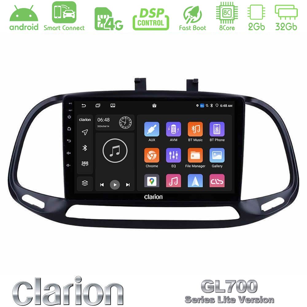 Clarion GL700 Lite Series 8Core Android ClarionOS 2+32GB Fiat Doblo 2015-2022 Navigation Multimedia Tablet 9" Με Carplay & Android Auto