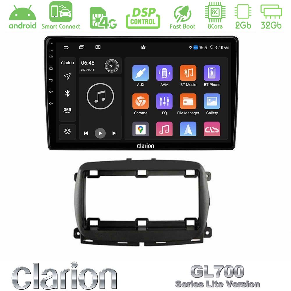 Clarion GL700 Lite Series 8Core Android ClarionOS 2+32GB  Fiat 500 2016> Navigation Multimedia Tablet 9" Με Carplay & Android Auto