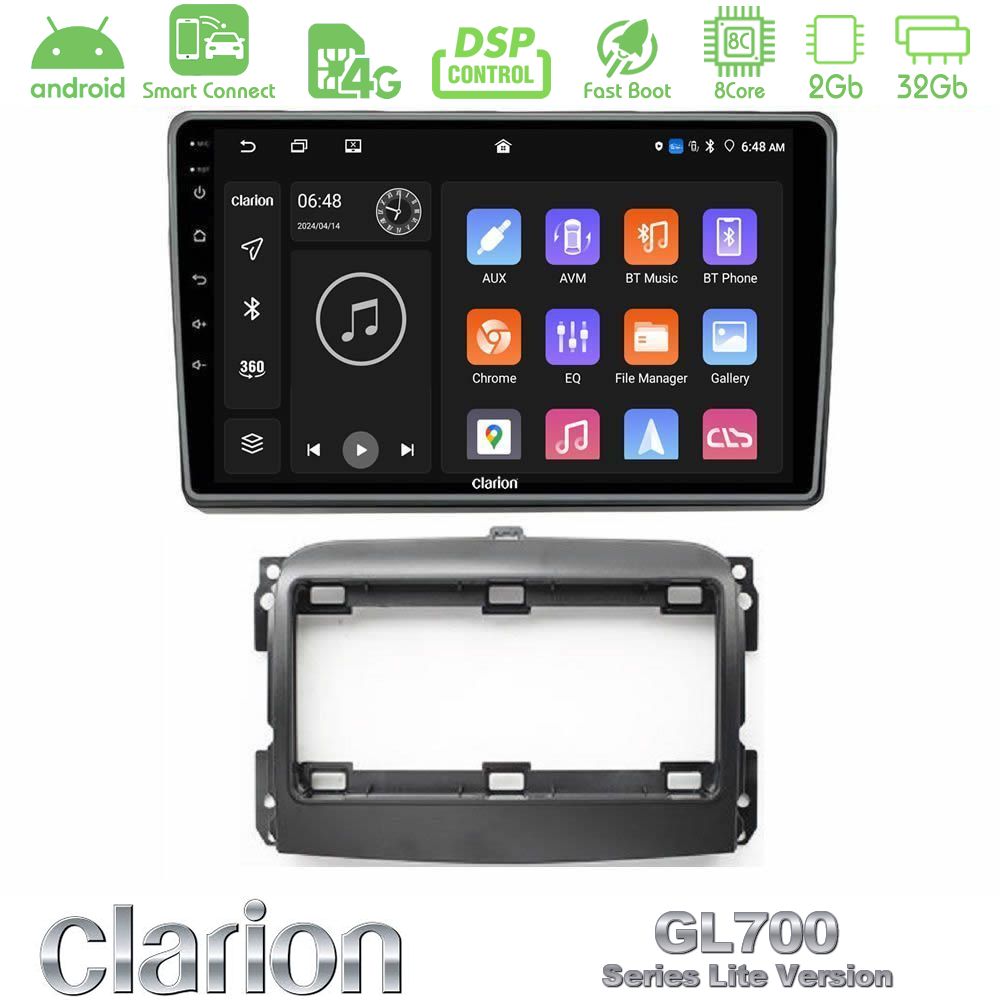Clarion GL700 Lite Series 8Core Android ClarionOS 2+32GB Fiat 500L Navigation Multimedia Tablet 10" Με Carplay & Android Auto