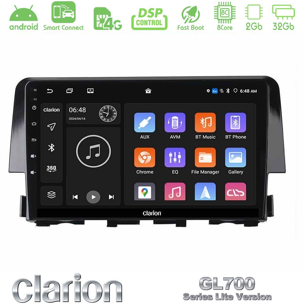 Clarion GL700 Lite Series 8Core Android ClarionOS 2+32GB Honda Civic 2016-2020 Navigation Multimedia Tablet 9" Με Carplay & Android Auto