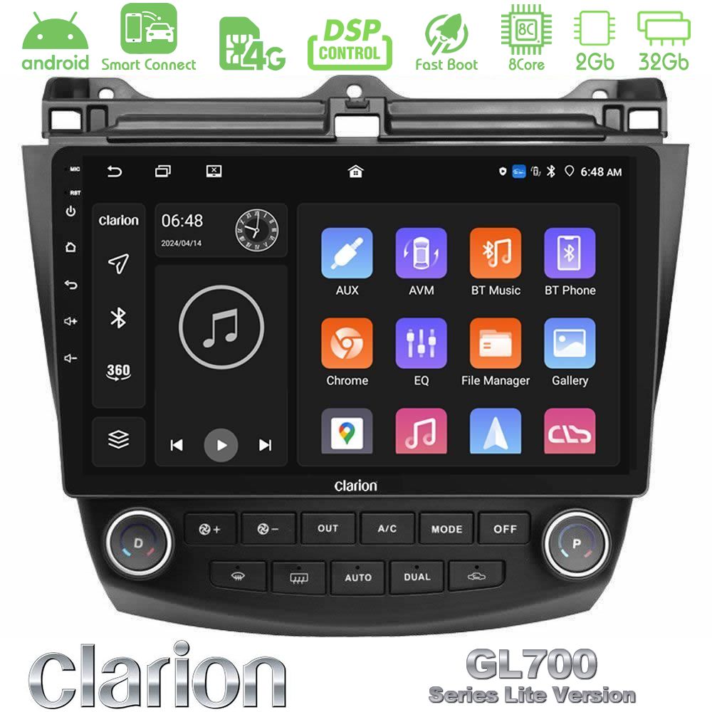 Clarion GL700 Lite Series 8Core Android ClarionOS 2+32GB Honda Accord 2002-2008 Navigation Multimedia Tablet 10" Με Carplay & Android Auto
