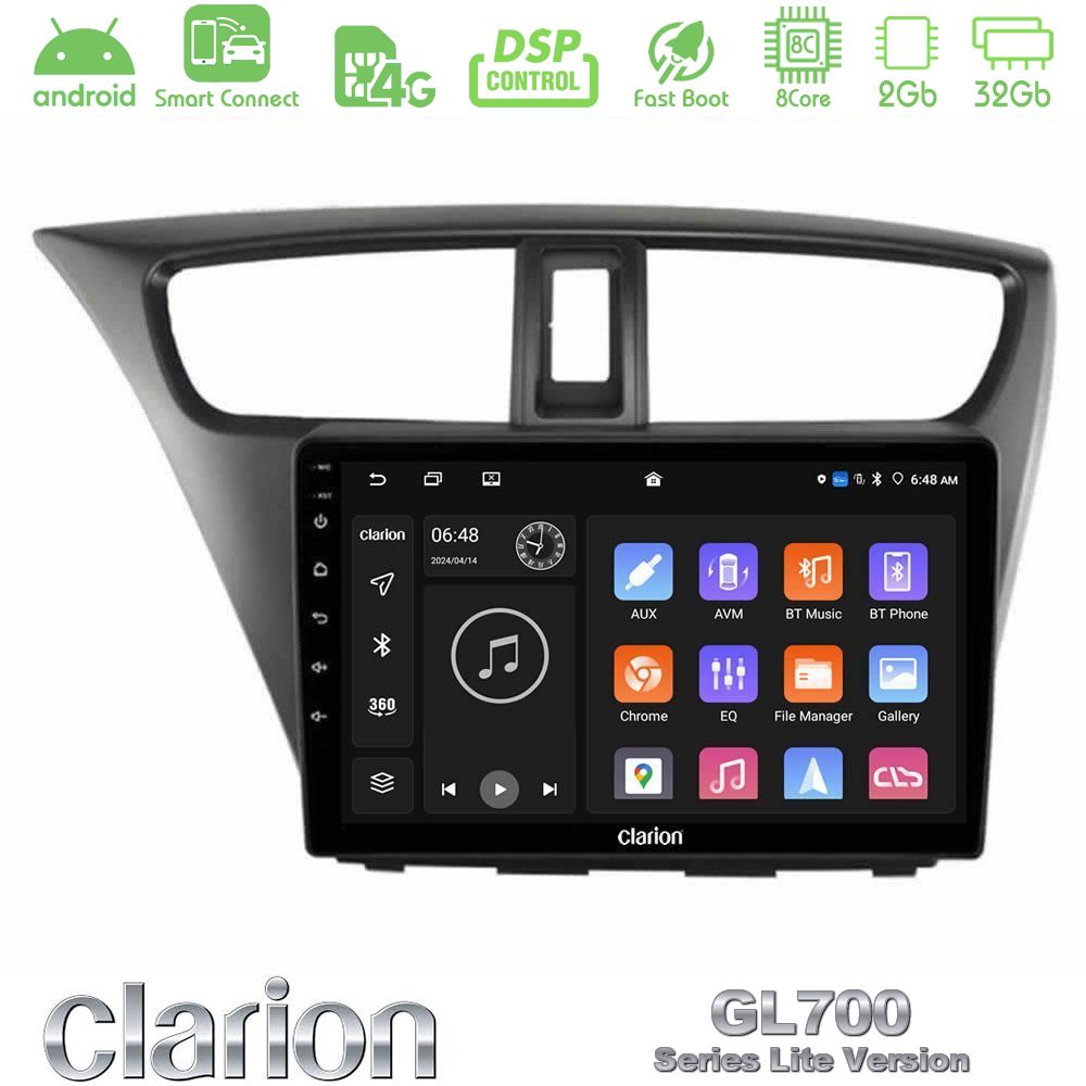 Clarion GL700 Lite Series 8Core Android ClarionOS 2+32GB Honda Civic Hatchback 2012-2015 Navigation Multimedia Tablet 9" Με Carplay & Android Auto