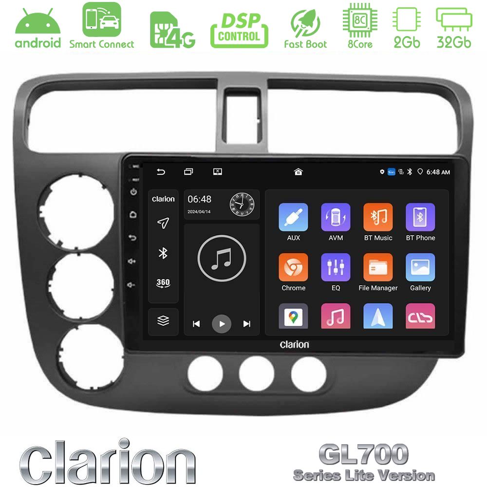 Clarion GL700 Lite Series 8Core Android ClarionOS 2+32GB Honda Civic 2001-2005 Navigation Multimedia Tablet 9" Με Carplay & Android Auto