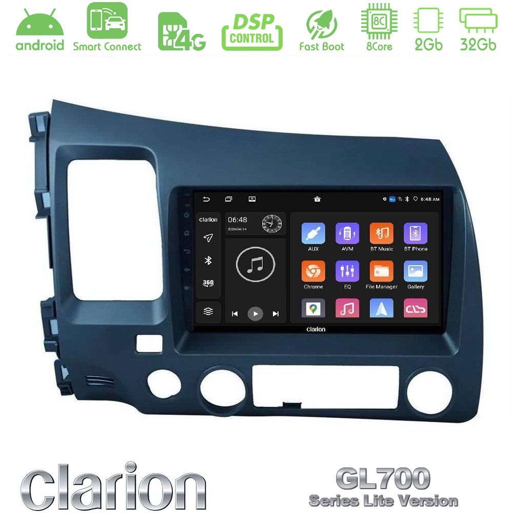 Clarion GL700 Lite Series 8Core Android ClarionOS 2+32GB Honda Civic 2006-2011 Navigation Multimedia Tablet 9" Με Carplay & Android Auto
