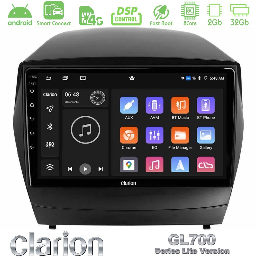 Clarion GL700 Lite Series 8Core Android ClarionOS 2+32GB Hyundai IX35 Auto A/C Navigation Multimedia Tablet 9" Με Carplay & Android Auto