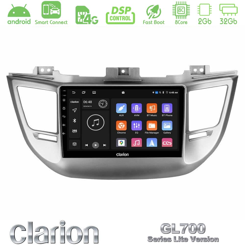 Clarion GL700 Lite Series 8Core Android ClarionOS 2+32GB Hyundai Tucson 2015-2018 Navigation Multimedia Tablet 9" Με Carplay & Android Auto