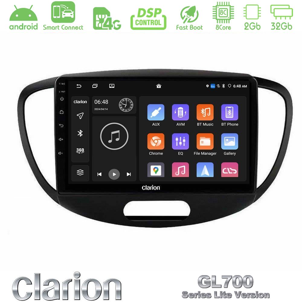 Clarion GL700 Lite Series 8Core Android ClarionOS 2+32GB Hyundai i10 2008-2014 Navigation Multimedia Tablet 9" Με Carplay & Android Auto