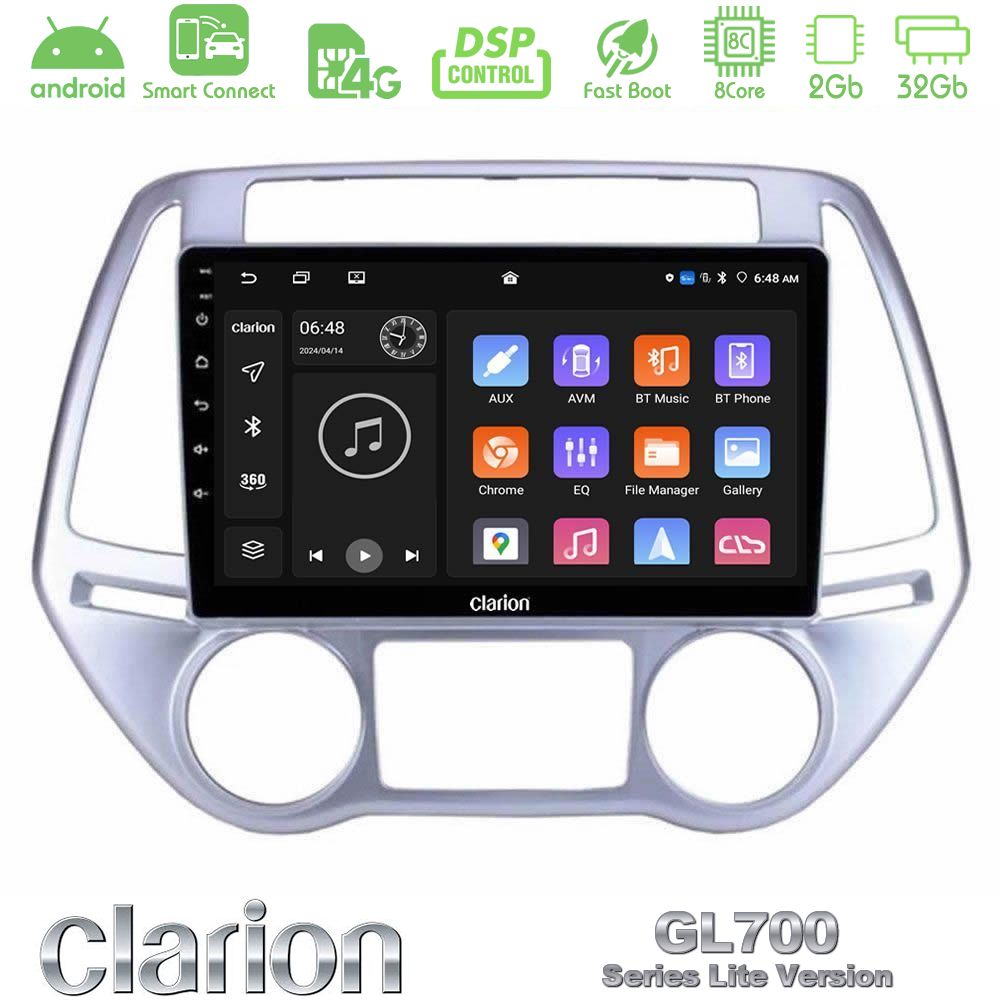 Clarion GL700 Lite Series 8Core Android ClarionOS 2+32GB Hyundai i20 2012-2014 Navigation Multimedia Tablet 9" Με Carplay & Android Auto