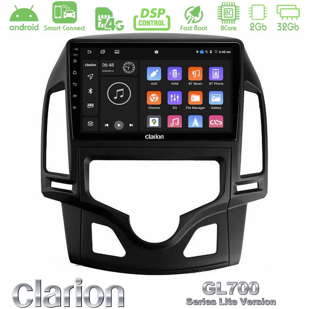 Clarion GL700 Lite Series 8Core Android ClarionOS 2+32GB Hyundai i30 2007-2012 Auto A/C Navigation Multimedia Tablet 9" Με Carplay & Android Auto