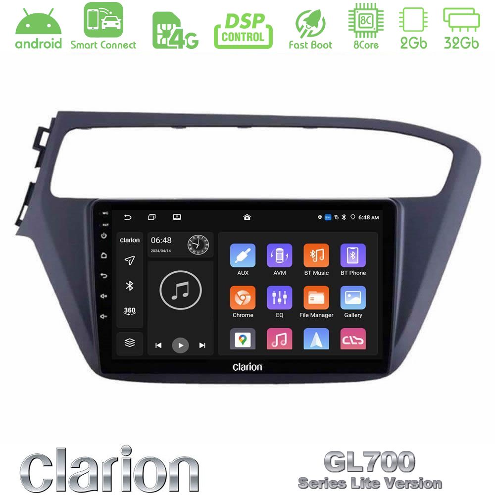 Clarion GL700 Lite Series 8Core Android ClarionOS 2+32GB Hyundai i20 2018-2020 Navigation Multimedia Tablet 9" Με Carplay & Android Auto