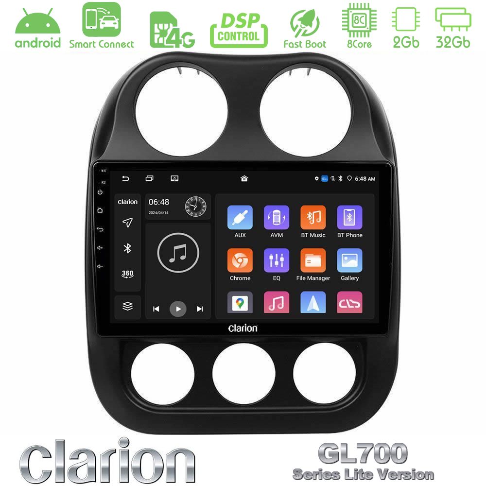 Clarion GL700 Lite Series 8Core Android ClarionOS 2+32GB Jeep Compass 2012-2016 Navigation Multimedia Tablet 10" Με Carplay & Android Auto