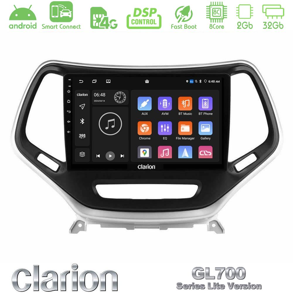 Clarion GL700 Lite Series 8Core Android ClarionOS 2+32GB Jeep Cherokee 2014-2019 Navigation Multimedia Tablet 9" (Ασημί Χρώμα) Με Carplay & Android Auto