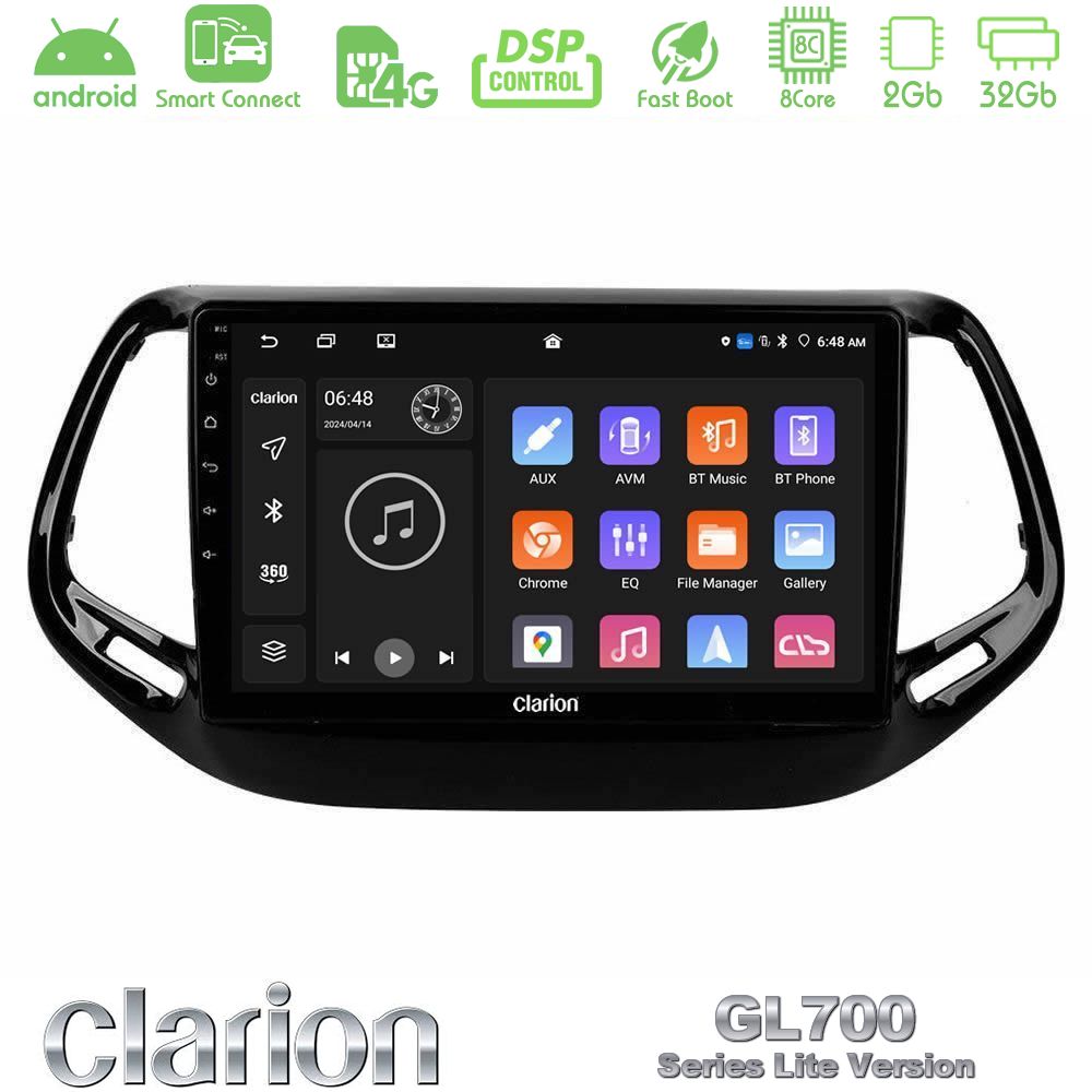 Clarion GL700 Lite Series 8Core Android ClarionOS 2+32GB Jeep Compass 2017> Navigation Multimedia Tablet 10" Με Carplay & Android Auto