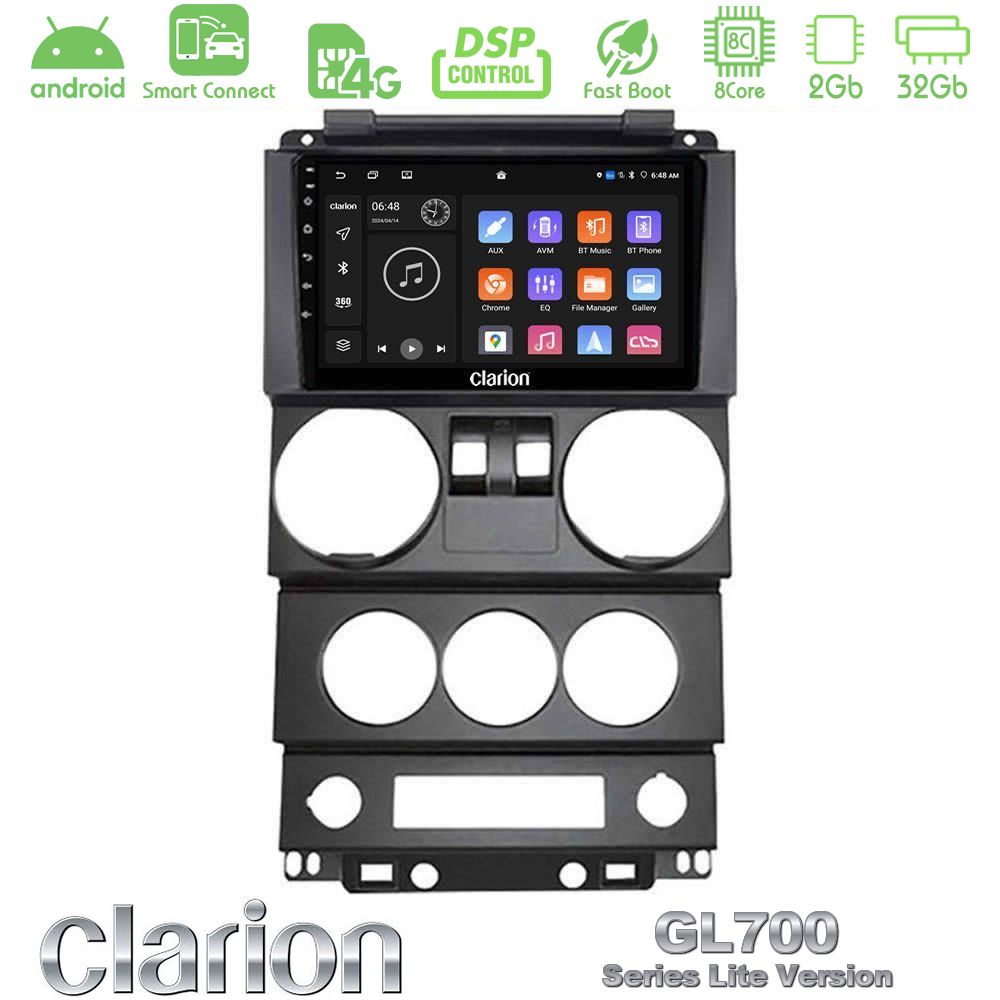 Clarion GL700 Lite Series 8Core Android ClarionOS 2+32GB Jeep Wrangler 2Door 2008-2010 Navigation Multimedia Tablet 9" Με Carplay & Android Auto