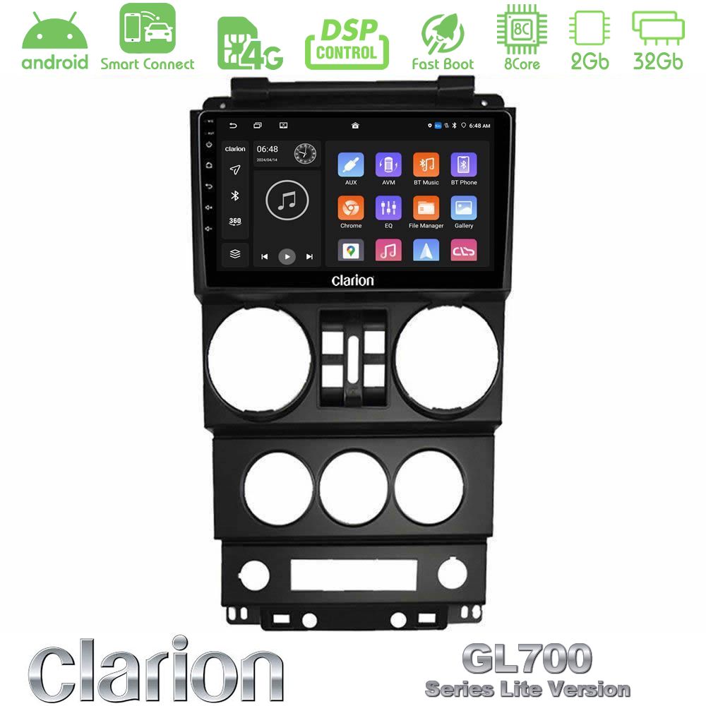 Clarion GL700 Lite Series 8Core Android ClarionOS 2+32GB Jeep Wrangler 2008-2010 Navigation Multimedia Tablet 9" Με Carplay & Android Auto