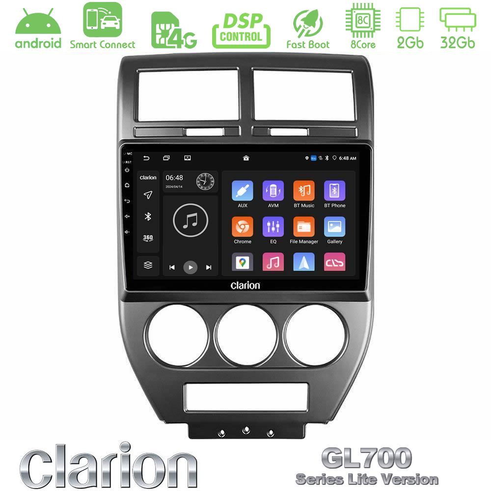 Clarion GL700 Lite Series 8Core Android ClarionOS 2+32GB Jeep Compass/Patriot 2007-2008 Navigation Multimedia Tablet 10" Με Carplay & Android Auto