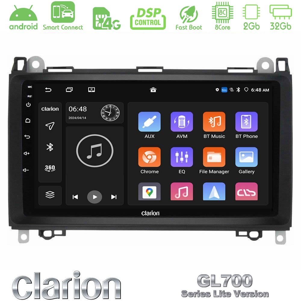 Clarion GL700 Lite Series 8Core Android ClarionOS 2+32GB Mercedes A/B/Vito/Sprinter Class Navigation Multimedia Tablet 9" Με Carplay & Android Auto
