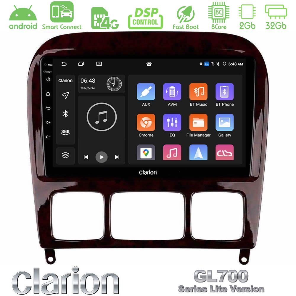 Clarion GL700 Lite Series 8Core Android ClarionOS 2+32GB Mercedes S Class 1999-2004 (W220) Navigation Multimedia Tablet 9" Με Carplay & Android Auto