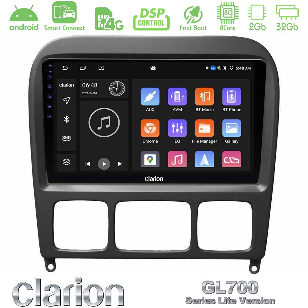 Clarion GL700 Lite Series 8Core Android ClarionOS 2+32GB Mercedes S Class 1999-2004 (W220) Navigation Multimedia Tablet 9" Με Carplay & Android Auto