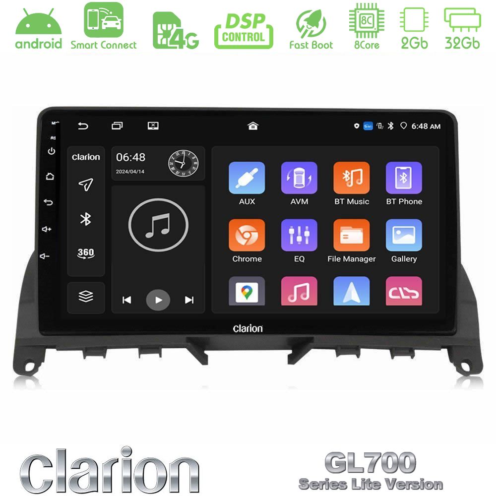 Clarion GL700 Lite Series 8Core Android ClarionOS 2+32GB Mercedes C Class W204 Navigation Multimedia Tablet 9" Με Carplay & Android Auto