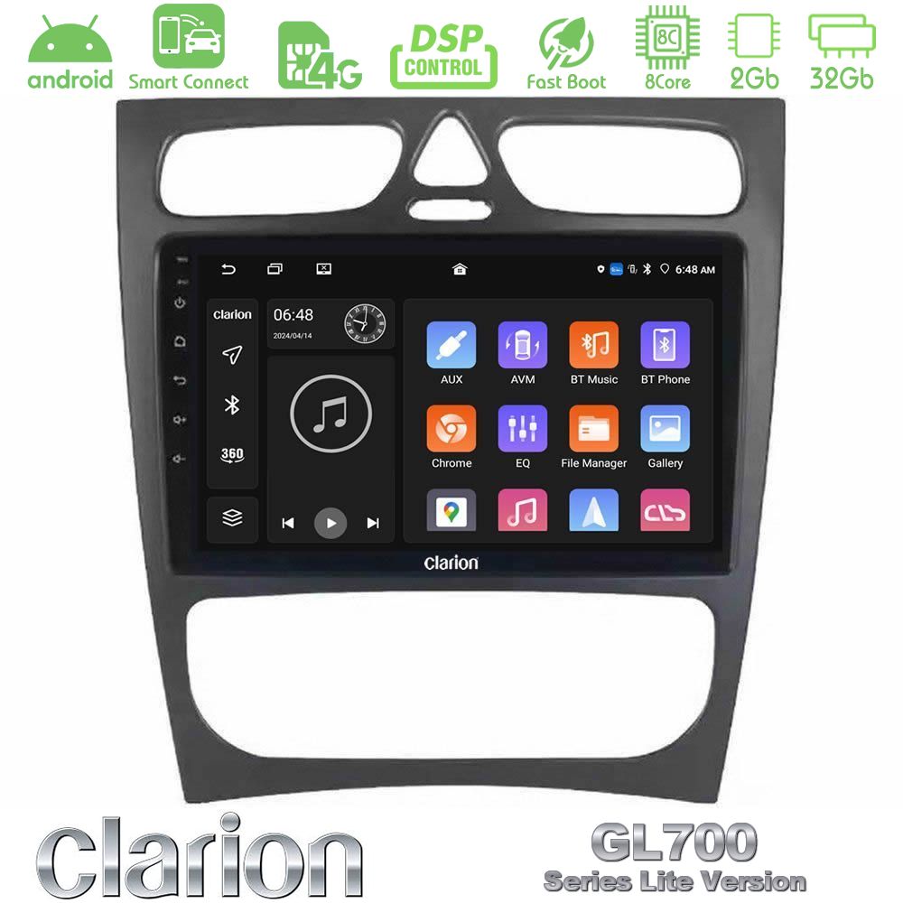 Clarion GL700 Lite Series 8Core Android ClarionOS 2+32GB Mercedes C Class (W203) Navigation Multimedia Tablet 9" Με Carplay & Android Auto