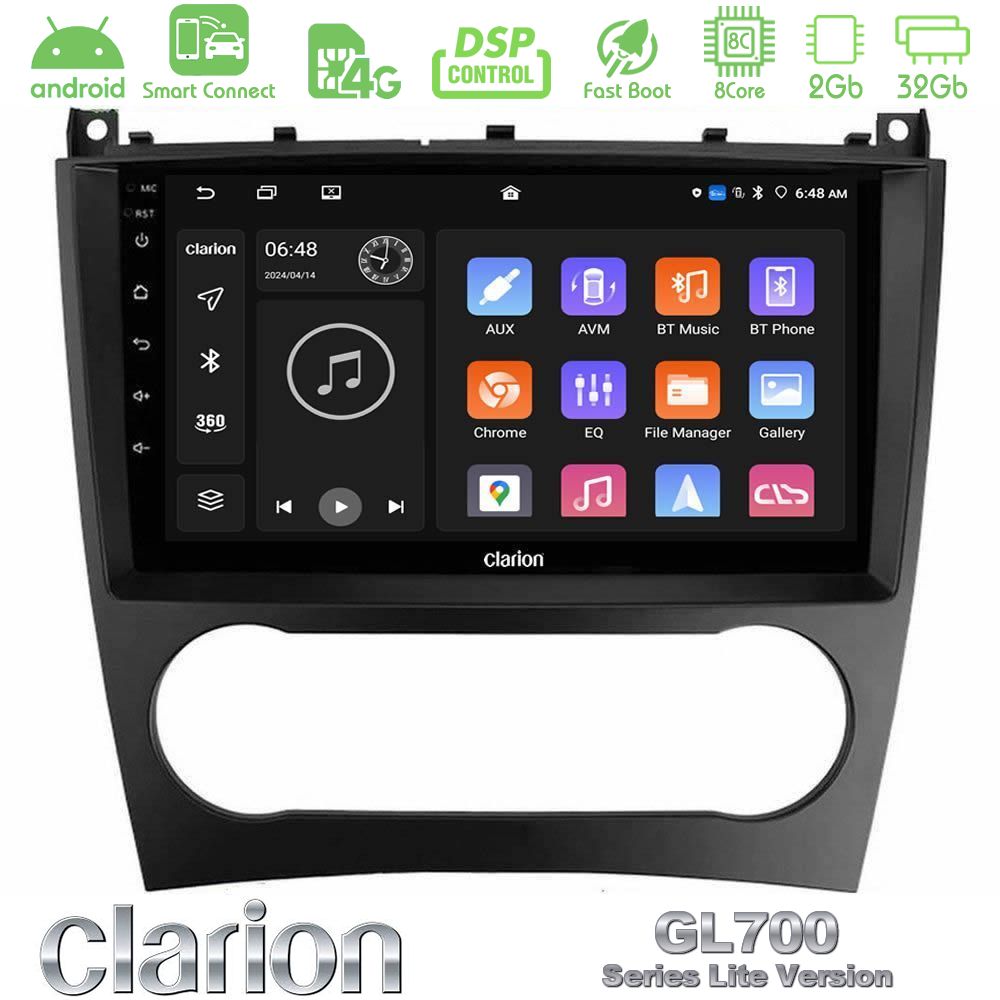 Clarion GL700 Lite Series 8Core Android ClarionOS 2+32GB Mercedes W203 Facelift Navigation Multimedia Tablet 9" Με Carplay & Android Auto