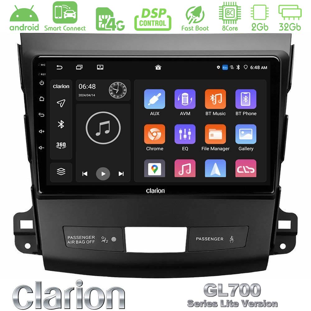 Clarion GL700 Lite Series 8Core Android ClarionOS 2+32GB Mitsubishi Outlander/Citroen C-Crosser/Peugeot 4007 Navigation Multimedia Tablet 9" Με Carplay & Android Auto