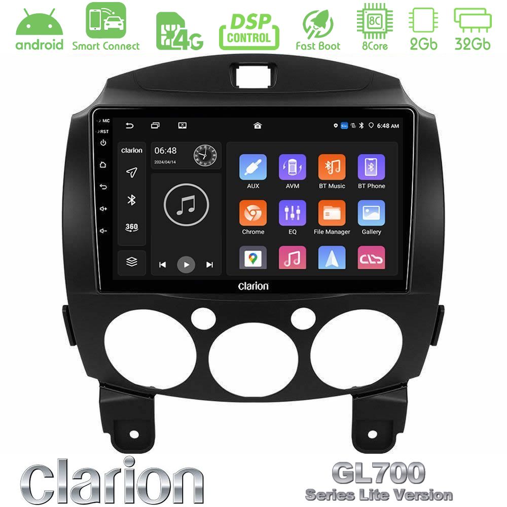 Clarion GL700 Lite Series 8Core Android ClarionOS 2+32GB Mazda 2 2008-2014 Navigation Multimedia Tablet 9" Με Carplay & Android Auto