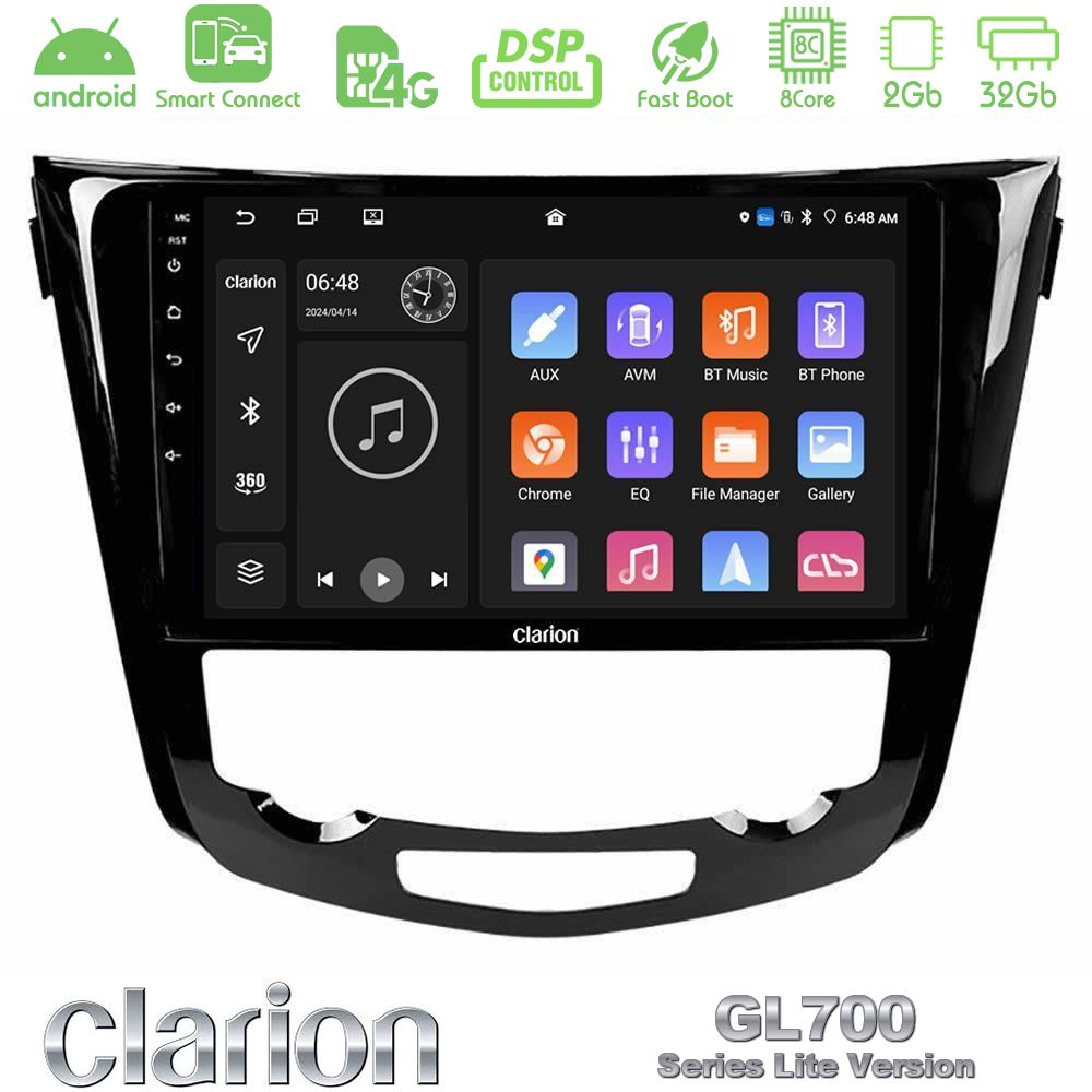 Clarion GL700 Lite Series 8Core Android ClarionOS 2+32GB Nissan Qashqai J11 (AUTO A/C) Navigation Multimedia Tablet 10" Με Carplay & Android Auto