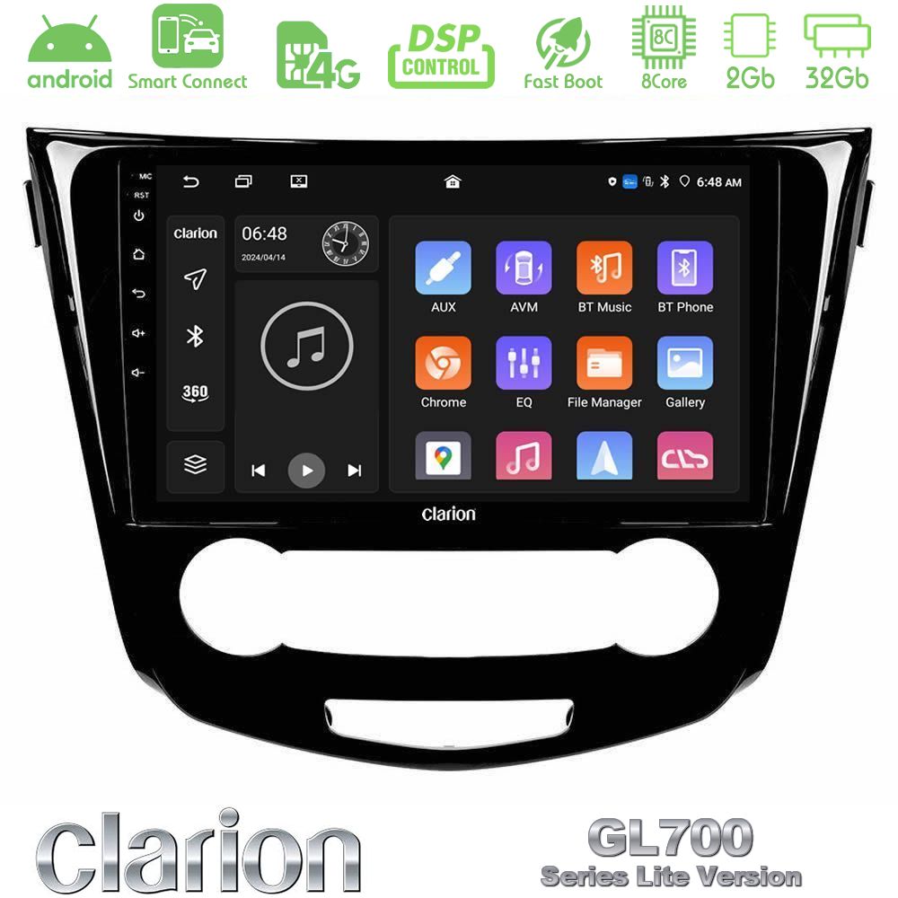 Clarion GL700 Lite Series 8Core Android ClarionOS 2+32GB Nissan Qashqai J11 (Manual A/C) Navigation Multimedia Tablet 10" Με Carplay & Android Auto
