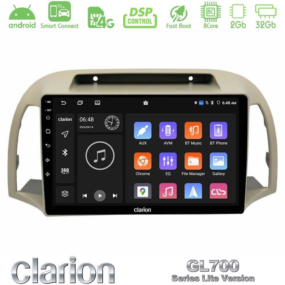 Clarion GL700 Lite Series 8Core Android ClarionOS 2+32GB Nissan Micra K12 2002-2010 Navigation Multimedia Tablet 9" Με Carplay & Android Auto