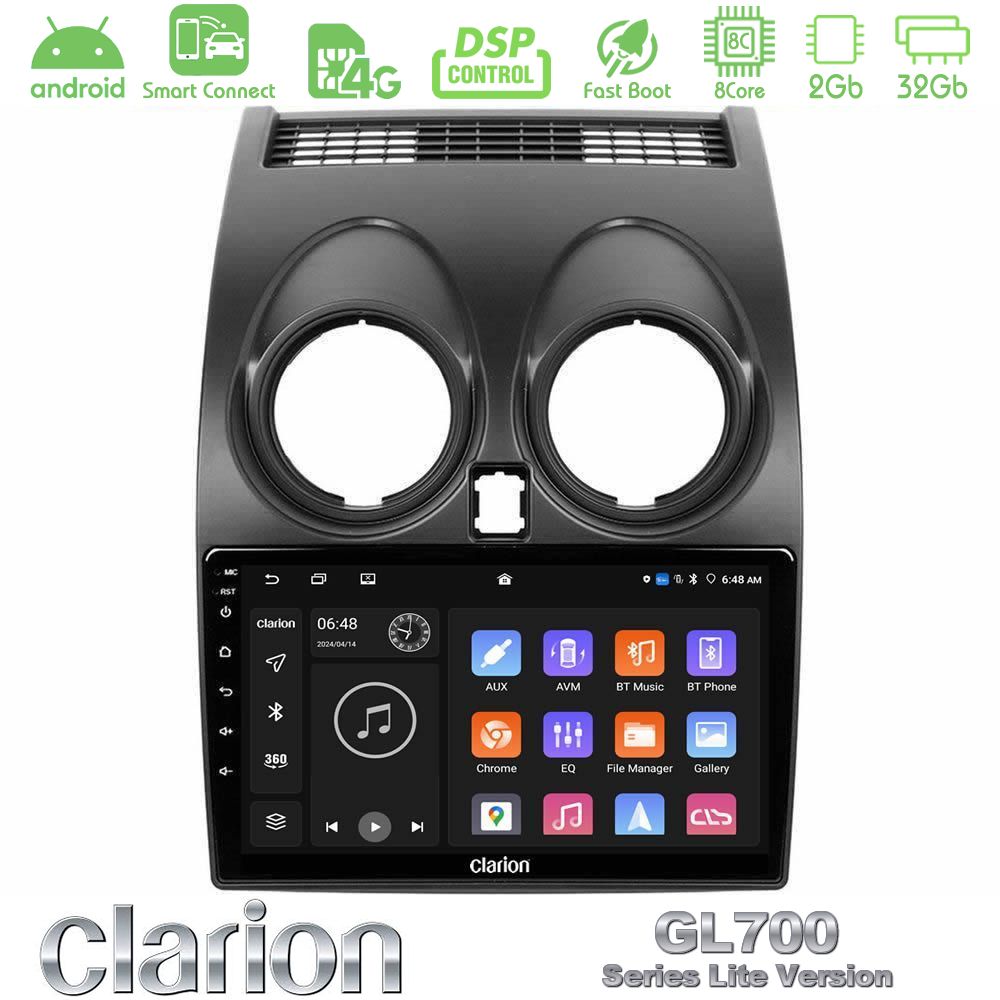 Clarion GL700 Lite Series 8Core Android ClarionOS 2+32GB Nissan Qashqai J10 Navigation Multimedia Tablet 9" Με Carplay & Android Auto