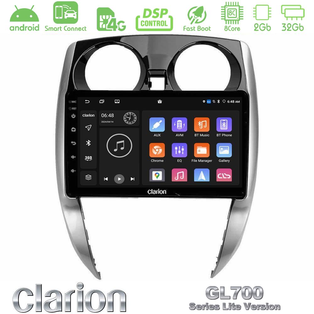 Clarion GL700 Lite Series 8Core Android ClarionOS 2+32GB Nissan Note 2013-2018 Navigation Multimedia Tablet 10" Με Carplay & Android Auto