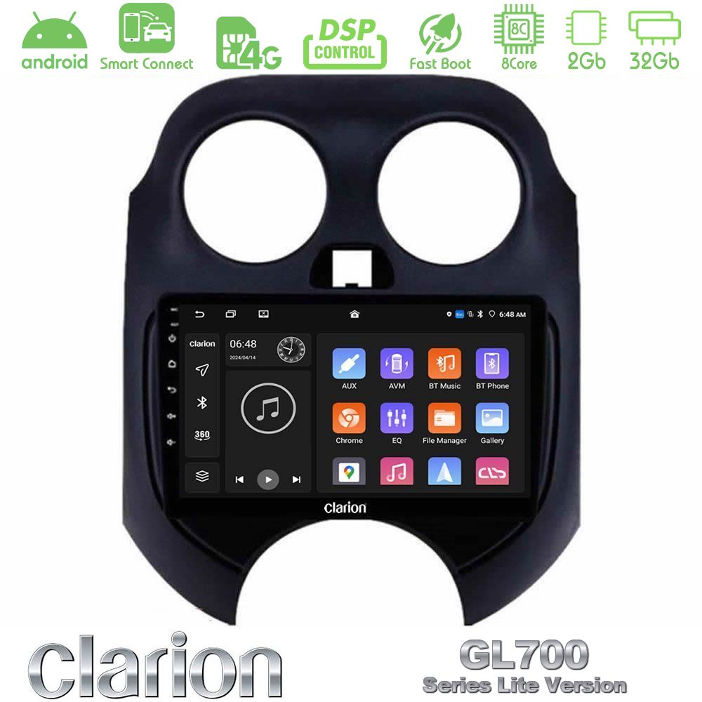 Clarion GL700 Lite Series 8Core Android ClarionOS 2+32GB Nissan Micra 2011-2014 Navigation Multimedia Tablet 9" Με Carplay & Android Auto