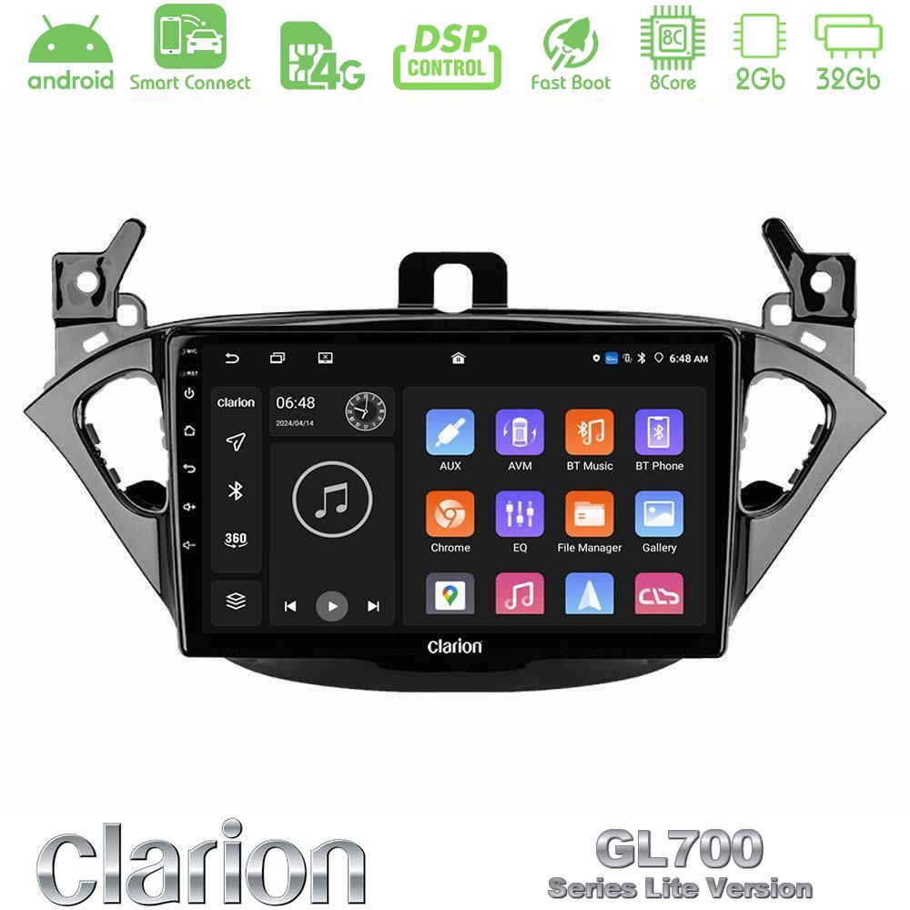 Clarion GL700 Lite Series 8Core Android ClarionOS 2+32GB Opel Corsa E/Adam Navigation Multimedia Tablet 9" Με Carplay & Android Auto