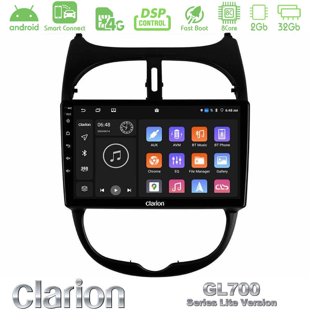 Clarion GL700 Lite Series 8Core Android ClarionOS 2+32GB Peugeot 206 Navigation Multimedia Tablet 9" Με Carplay & Android Auto