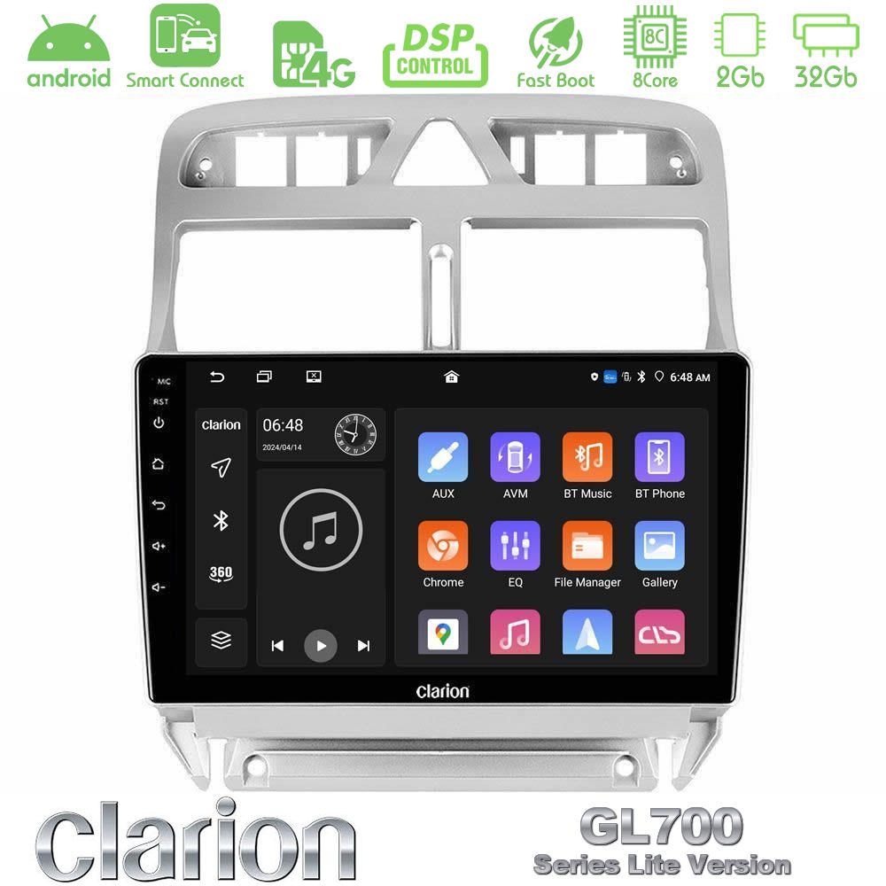 Clarion GL700 Lite Series 8Core Android ClarionOS 2+32GB Peugeot 307 2002-2008 Navigation Multimedia Tablet 9" Με Carplay & Android Auto
