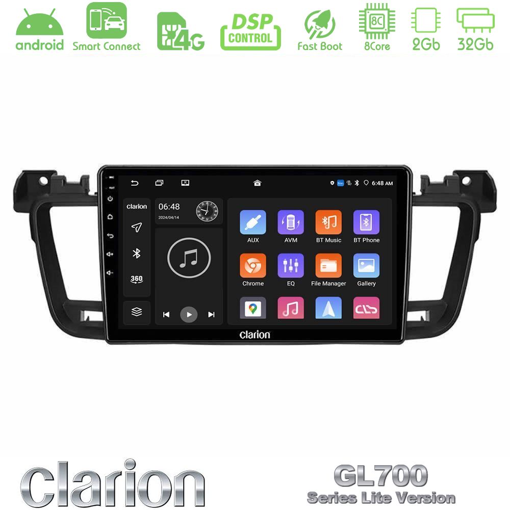 Clarion GL700 Lite Series 8Core Android ClarionOS 2+32GB Peugeot 508 2010-2018 Navigation Multimedia Tablet 9" Με Carplay & Android Auto