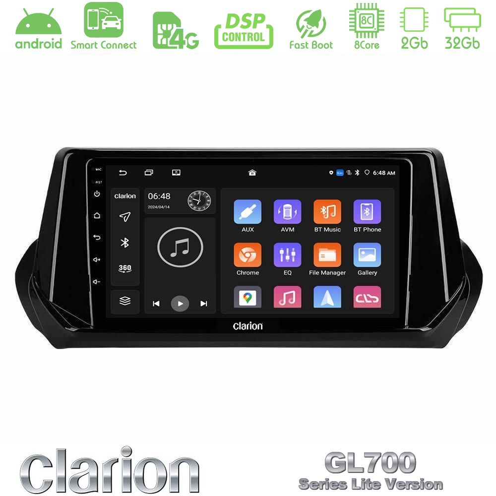 Clarion GL700 Lite Series 8Core Android ClarionOS 2+32GB Peugeot 208 2019-2023 Navigation Multimedia Tablet 9" Με Carplay & Android Auto