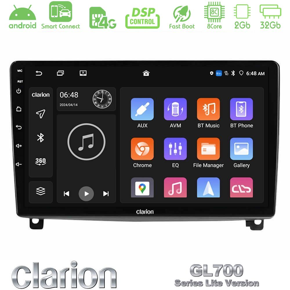 Clarion GL700 Lite Series 8Core Android ClarionOS 2+32GB Peugeot 407 Navigation Multimedia Tablet 9" Με Carplay & Android Auto