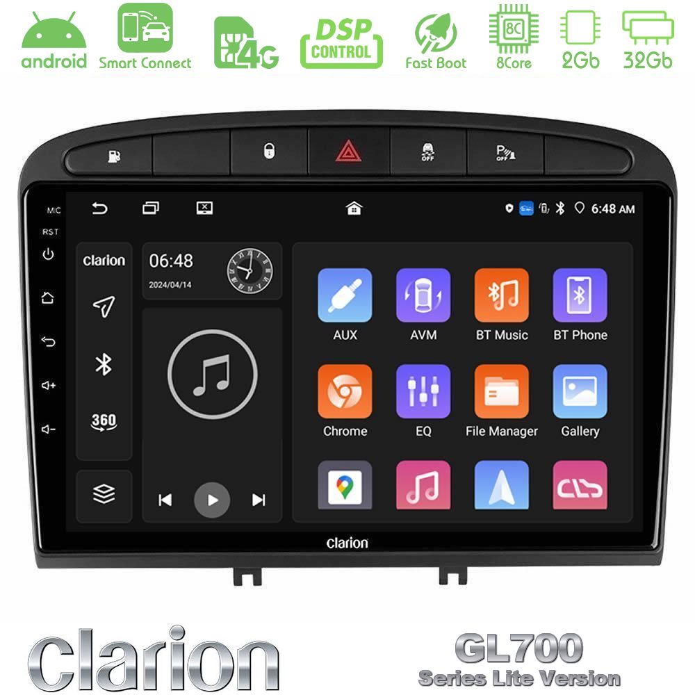 Clarion GL700 Lite Series 8Core Android ClarionOS 2+32GB Peugeot 308/RCZ Navigation Multimedia Tablet 9" Με Carplay & Android Auto