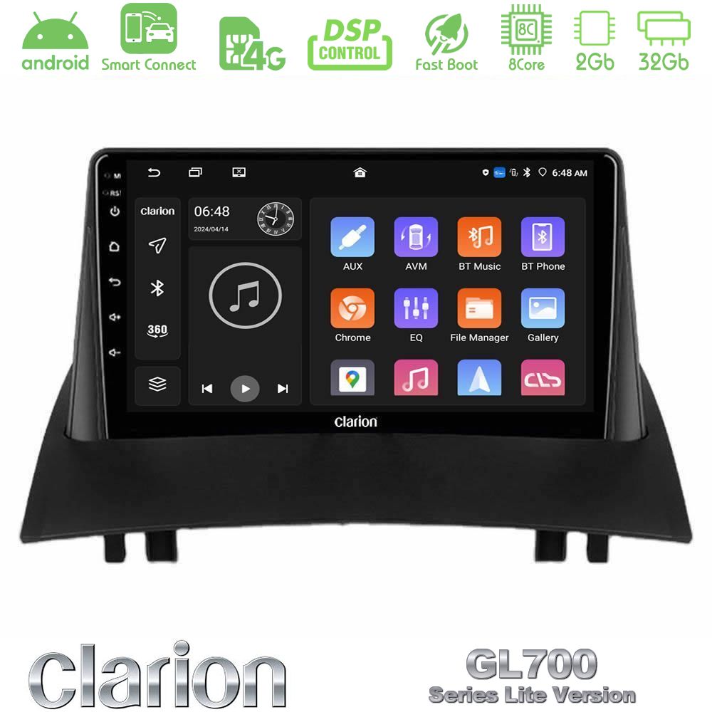 Clarion GL700 Lite Series 8Core Android ClarionOS 2+32GB Renault Megane 2 2002-2008 Navigation Multimedia Tablet 9" Με Carplay & Android Auto