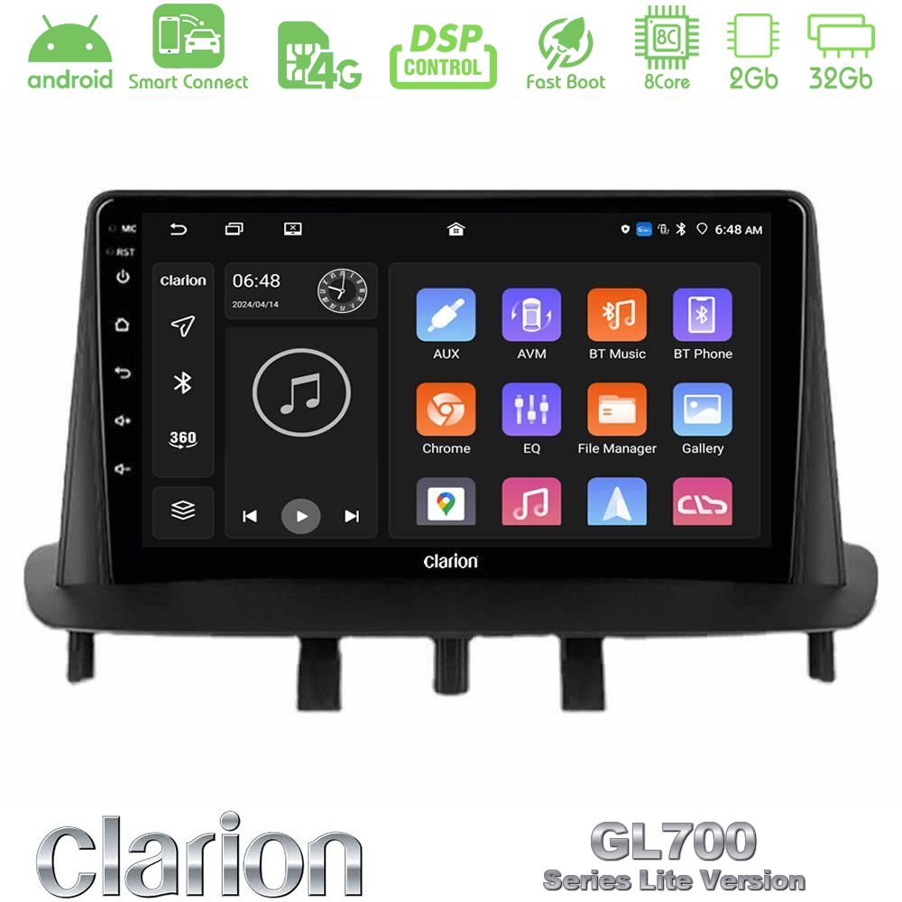 Clarion GL700 Lite Series 8Core Android ClarionOS 2+32GB Renault Megane 3 2009-2015 Navigation Multimedia Tablet 9" Με Carplay & Android Auto