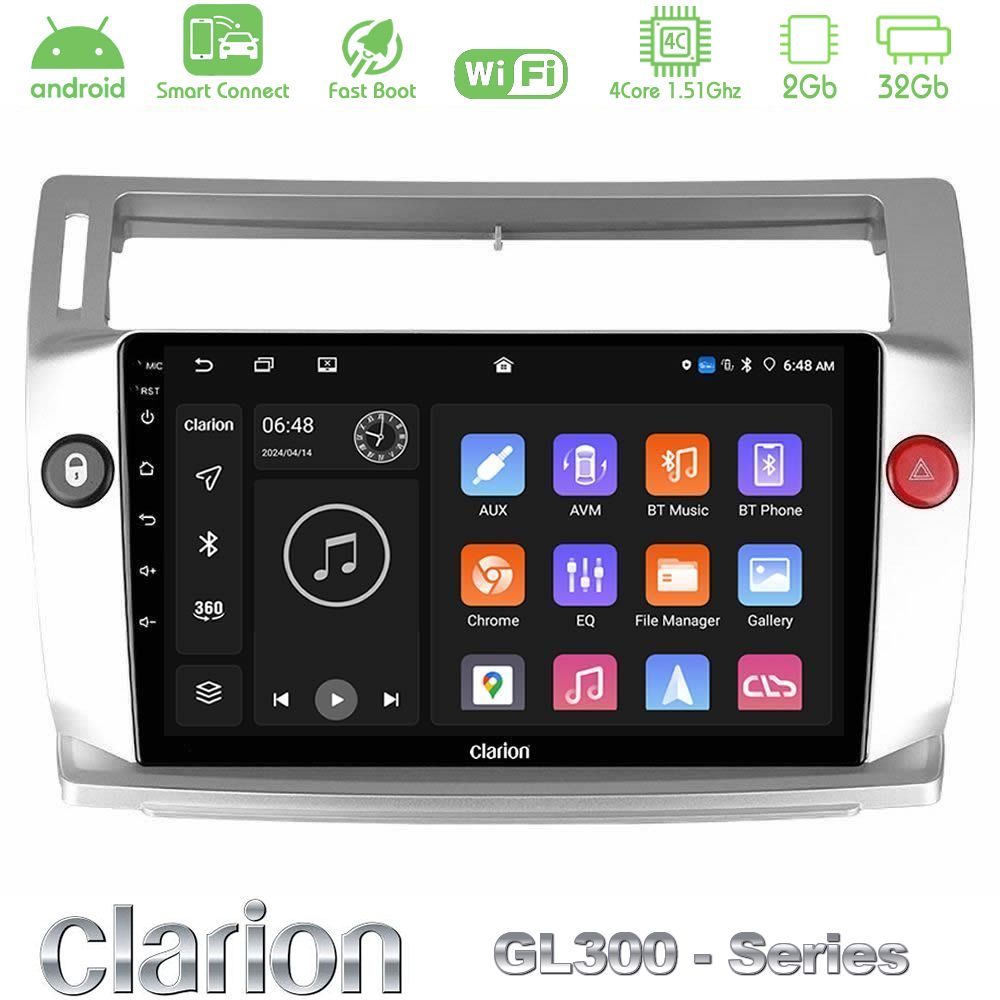 Clarion GL300 Series 4Core Android ClarionOS 2+32GB Citroen C4 2004-2010 Navigation Multimedia Tablet 9" Με Carplay & Android Auto